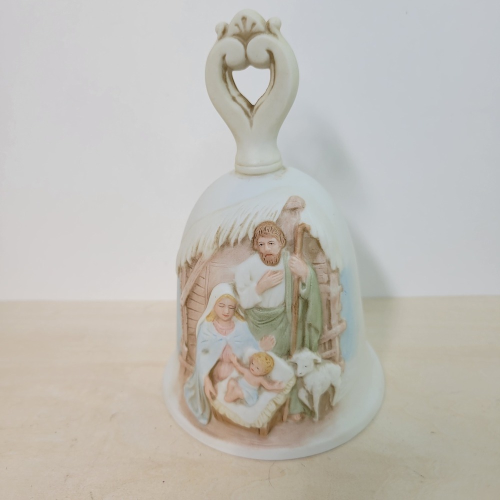 Vintage Homco Nativity Scene Bell Cream Ceramic Christmas‎ Holiday Decor